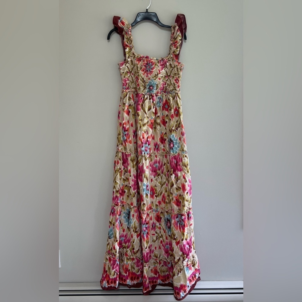 House of Harlow 1960 ZOEY Floral Flutter Sleeve Smocked Top Tiered Midi Dress, M - Picture 7 of 10